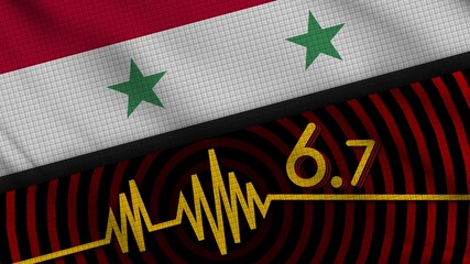 Syria Wavy Fabric Flag, 6.7 Earthquake, Breaking News, Disaster Concept, 3D Illustration