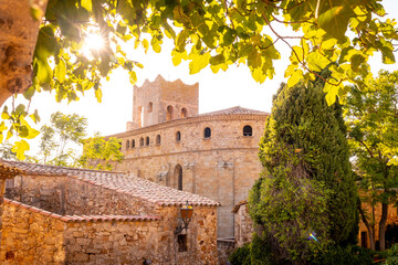Sunset in Pals medieval village, streets of the historic center at dusk, Girona on the Costa Brava...