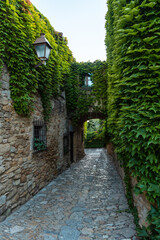 Calle de Peratallada medieval town, historic center, Girona on the Costa Brava of Catalonia in the Mediterranean