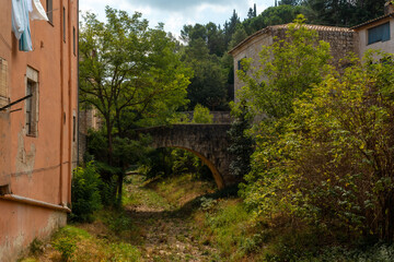 Gerona medieval city, entrance to the Jewish quarter in the city, Costa Brava of Catalonia in the Mediterranean. Spain