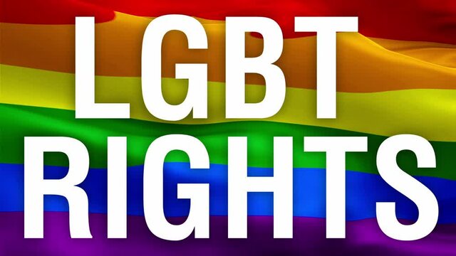 LGBT rights text on Rainbow flag video Isolated waving in wind. Realistic lgbt rights Flag background. Rainbow lgbt rights Flag Looping Closeup 1080p Full HD 1920X1080 footage. lgbt rights Rainbow col