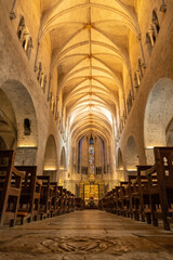 Girona medieval city, interior of the Basilica of San Felix, Costa Brava of Catalonia in the Mediterranean. Spain