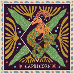 Capricorn zodiac sign. Horoscope. Illustration for souvenirs and social networks - obrazy, fototapety, plakaty