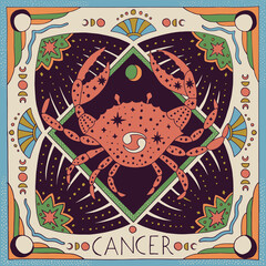 Cancer zodiac sign. Horoscope. Illustration for souvenirs and social networks - obrazy, fototapety, plakaty