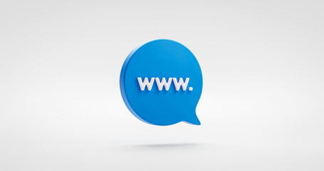 Blue website address icon or world wide web ( www. ) illustration sign and global social communication symbol on digital email internet background with online technology media concept. 3D rendering.