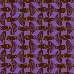 Fototapeta premium Vector seamless colorful pattern with lined mushrooms or fungi in purple tones
