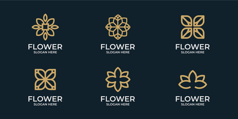 Fototapeta premium hand drawn collection of feminine and modern floral logo templates