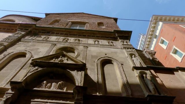 BOLOGNE, ITALY - Jul 04, 2019: An old church in the historical city of Bologna, Italy - shot in 4K