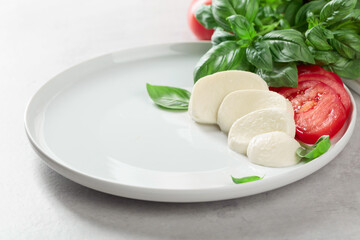 Mozzarella with tomatoes and basil.