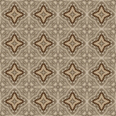 Abstract geometric mosaic seamless pattern. Kaleidoscopic background for trendy textiles. Design for fabric, wallpaper, paper, cover, weaving, packaging, tiles, ceramics.