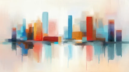 Printed roller blinds Watercolor painting skyscraper Abstract modern painting of skyline