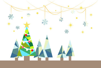 クリスマスのツリーと星空のイラスト