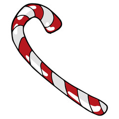 Candy cane. Vector illustration of Christmas candy cane. Hand drawn.