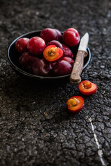 Macro Photo food fruit plums. Texture background of fresh plums.