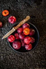Macro Photo food fruit plums. Texture background of fresh plums.