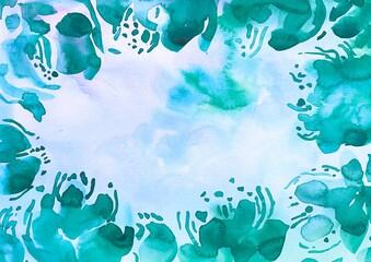 Bella cornice floreale acquerello azzurra elegante  © Kateryna Kovarzh