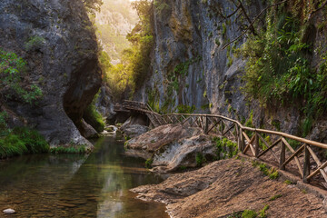 Cerrada de Elias (Elias Canyon), a wooden overpass over the Borosa river in the Sierra de Cazorla.