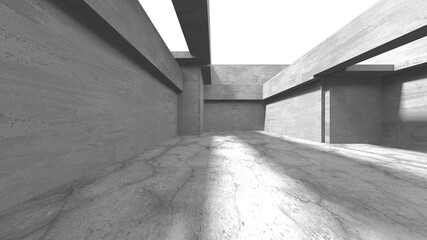 Dark Concrete Wall Architecture. Empty Room