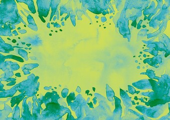 Fototapeta na wymiar Sfondo azzurro verde acquerello cornice botanica floreale ornamento 