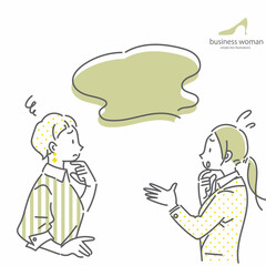 会話をするビ若い二人のジネスウーマン　シンプルでお洒落な線画イラスト