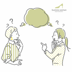 会話をするビ若い二人のジネスウーマン　シンプルでお洒落な線画イラスト
