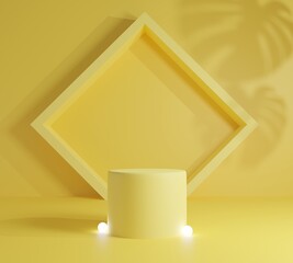 Abstract pastel light  yellow color and redial gradient background with white table backdrops display product design. Empty studio space room for showing. Blur 3D render podium stage vector texture.