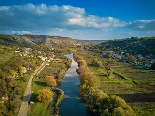 Orheiul Vechi hills and river scenery in Moldova . Valley of river Raut in villages Butuceni and...