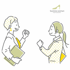 楽しく働く女性のシンプルでお洒落な線画イラスト　ビジネスウーマン