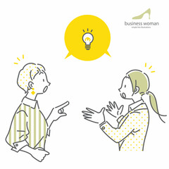 会話をするビ若い二人のジネスウーマン　シンプルでお洒落な線画イラスト