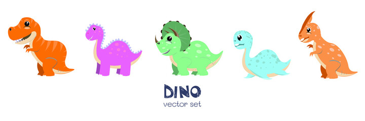 Fototapeta premium Vector set of colourful dinosaur, Isolated background.