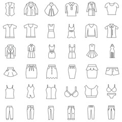 Outline Female clothes accessories flat vector icon collection set