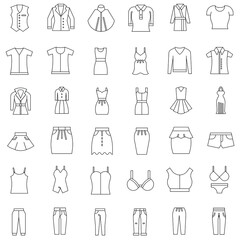 Outline Female clothes accessories flat vector icon collection set