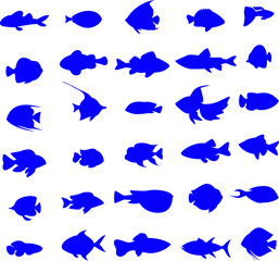 Fish vector silhouette flat icon collection set