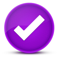 Checkmark luxurious glossy purple round button abstract