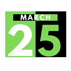 March 25 . Flat daily calendar icon .date ,day, month .calendar for the month of March