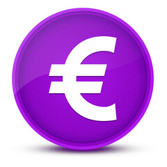 Euro sign luxurious glossy purple round button abstract