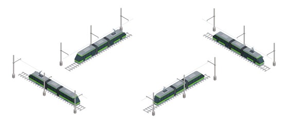 electric transport on rails tram. style isometric