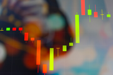 Financial graph showing statistics, Cost and prices are falling, stock and exchange market crash, inflation crisis, inflation rate increase. Electronic chart with stock market fluctuations concept.	