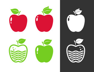 Red and green apple illustration set