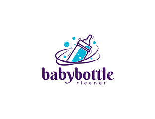 Toddler baby bottle cleaning service logo design illustration