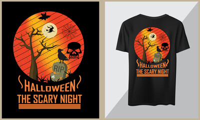 Halloween The Scary Night t shirt design, Halloween Illustration.