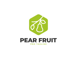 Hexagonal fresh pear fruit logo design
