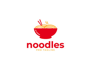 Red bowl with noodles logo illustration