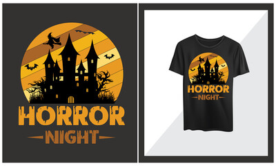 Horror Night T shirt Design, Halloween t shirt design, Vector and Halloween Illustration.
