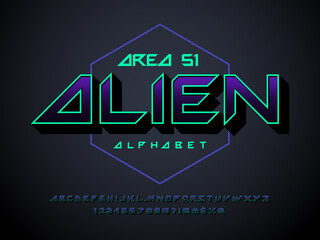 Futuristic display vector typeset with uppercase, numbers and symbols