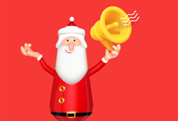 3D Santa Claus character with megaphone. Season offer. Christmas sale design