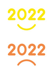 New year 2022 vector concept, happy and unhappy, smiling and sulking mouths with 2022