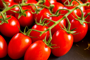 Close-up shot of fresh bio tomatoes. BIO vegetables from vilage garden.