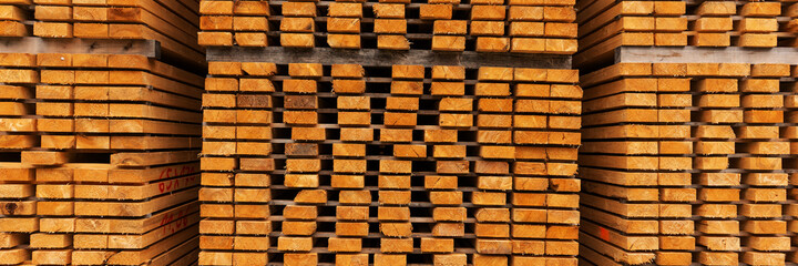 Panorama. Wooden boards stacked