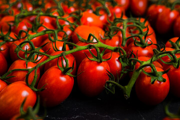 Close-up shot of fresh bio tomatoes. BIO vegetables from vilage garden.